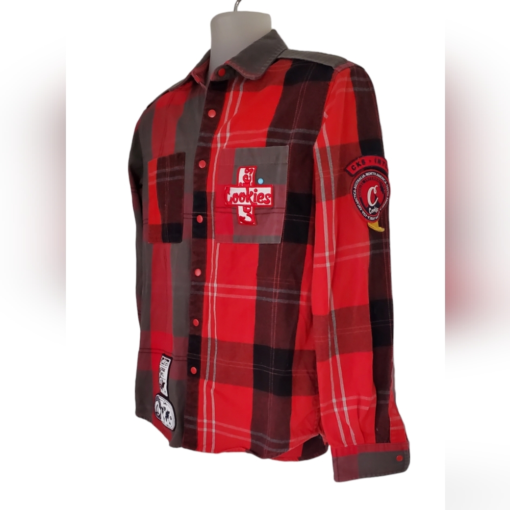 Cookies Heavyweight Cotton Flannel Fabric W/Logo Patches Plaid Shirt. Me… - Picture 3 of 14